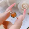 Anillo de Plata S925 con Encanto de Cristal de Aguamarina Natural y Ágata para Mujer, Sencillo y Moderno, Fabricante Transfronterizo al por Mayor