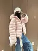 Chamarra acolchada corta con capucha para mujer, nuevo estilo 2026, diseñada para figuras petite, cálida y acogedora, estilo cuello alto, abrigo de algodón de invierno, prenda exterior de moda