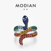 Anel Modian S925 Prata Esterlina com Elemento em Forma de Cobra e Diamantes Coloridos Brilhantes para Mulheres, Estilo Doce e Descolado, Anel Versátil para o Dedo Indicador