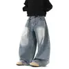 Jeans de marca de moda para hombre con dobladillo curvo, estilo American high street, pantalones anchos holgados, pantalones largos casuales de corte limpio, lavados y desgastados