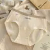 Roupa íntima canelada de cor contrastante para mulheres 10A Algodão Antibacteriano Base Estendida Simples e Confortável Calcinha de Cintura Média para Estudantes
