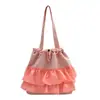 Bolsa de Compras Feminina Grande Capacidade Renda Plissada Estilo Chanel Bolsa Geral Bolsa de Ombro Único Artística Casual Feminina