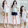 Em estoque traje de maternidade verão 2025 nova moda mulheres grávidas top de chiffon shorts conjunto de duas peças para mulheres grávidas