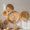 Decoração de parede de palha tecida à mão, ornamentos pendurados de palha tecida, decoração de parede de entrada, decorações de parede de fundo para B&B, estilo Wabi-sabi
