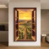Pintura Decorativa Moderna Simples de Janela Falsa com Paisagem Marinha Pintura de Chão para Parede de Fundo de Sofá Extensão de Espaço Pintura para Pendurar no Quarto