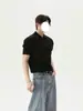 Camisa Polo Tricotada de Manga Curta Estilo Retrô Americano de Design Exclusivo para Homens, Estilo de Verão, Top Simples e Versátil para Homens