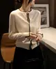 Sentido del Diseño de Moda Cárdigan de Lana Tejida de Manga Larga con Cuello Redondo de Botón Único para Mujer Nuevo de Principios de Otoño Top de Manga Larga Versátil