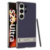 Adequado para Capa de Celular Samsung S26Ultra em Couro Liso Galvanizado com Suporte Triumph, Capa Protetora Anti-Queda de Negócios Ultra-Fina de Alta Qualidade