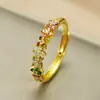 Anel Flor de Trevo de Quatro Folhas com Zircônia Cor Dopamina Cross Monet Garden Feminino Nicho Alto Padrão Doce