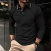 Camisa polo de manga larga para hombre, color liso, estampada en 3D, estilo business casual, con cuello, transpirable, europea y americana, nueva, para cruzar fronteras