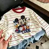 Camiseta de Manga Larga a Rayas de Algodón Puro, Nueva Moda Primavera y Otoño para Niños, Estilosa y de Corte Holgado, Camiseta Básica Versátil para Niños Mayores