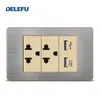 Painel de Aço Inoxidável Cinza Tipo 118 Estilo Tailandês com Tomada Interruptora de Carregamento Rápido USB Tipo-C 20W para Instalação Embutida na Parede