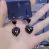 Conjunto de Collar y Aretes de Zirconia Negra de Cristal Nuevo de Alta Resistencia Transfronterizo Cadena de Clavícula Elegante de Alta Gama
