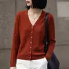 Cardigan de Bambu com Gola V Estilo Coreano Novo para Primavera e Outono para Mulheres, Simples e Versátil, Jaqueta Casual de Manga Longa, Transfronteiriço