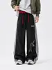 Pantalones largos de pierna ancha con bloques de color, estilo retro americano de doble cintura, para hombres y mujeres, moda urbana elegante, versátiles, holgados, casuales y deportivos