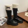 Botas largas de mujer estilo francés, gruesas y con suela gruesa, forradas de polar, color café, adelgazantes, nuevas botas vintage Otoño-Invierno 2026 para mujeres bajitas