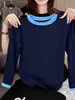 Camiseta de manga larga para mujer con cuello de algodón puro y colores contrastantes, estilo coreano, top moderno y versátil, camiseta básica, nuevo modelo otoño 2026