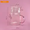 Taza de Agua Tridimensional de Vidrio de Borosilicato Transfronteriza Taza con Popote de Mariposa Taza de Leche Taza de Vidrio Transparente Taza de Jugo de Una Sola Capa