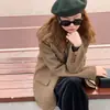 Blazer de lana marrón para mujer, nuevo estilo primavera y otoño 2026, abrigo de lana casual retro coreano petite