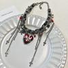 Collar de Cuero Multicapa con Corazón Rojo, Estrella y Borla de Moda para Mujer, Cadena para Clavícula de Estilo Oscuro de Moda