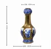 Vaso Quadrado Azul e Branco Pintado em Dourado Estilo Antigo com Motivos de Paisagem e Figuras, Vaso de Cerâmica para Decoração de Casa, Vaso de Arte em Estoque