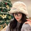 Sombrero de pescador japonés pequeño de felpa estilo coreano para mujer, cálido, grueso, de red roja, con cara redonda, para invierno