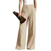Pantalones de pierna ancha fluidos de cintura alta europeos y americanos transfronterizos para mujer, pantalones casuales acanalados de color liso para otoño e invierno, pantalones largos sueltos y versátiles hasta el suelo