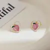 Pendientes de Perla Rosa Dulce Melocotón de Aguja Plateada Pendientes Simples de Lujo Ligero de Gama Alta Pendientes Lindos de Moda Pequeños y Frescos