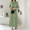 Vestido feminino elegante plissado de manga curta com gola alta, de cor única, estilo japonês, para primavera e verão, com cintura marcada, slim fit, 8 cores, comércio exterior transfronteiriço