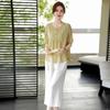 Traje de verano para madre joven, Camisa casual de algodón y lino, Camiseta de manga corta de verano para mujer de mediana edad y anciana a la moda, Top de seda de algodón