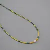 Collar con Abalorios de Turquesa Africana Facetada Brillante Dorada y Perlas de Agua Dulce, Cadena para Clavícula, Estilo Vintage de Nicho Europeo y Americano para Mujer