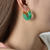 Estilo Coreano Elegante y Fresco Joyería de Nicho Textura de Arena Movediza Galáctica Resina Multicolor Acero de Titanio Chapado en Oro Pendientes en Forma de U para Mujer