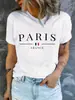 Camiseta com Estampa PARIS, Manga Curta Gola Redonda Casual Para P