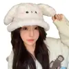 Nuevo Gorro de Punto Cálido con Forro de Forro Polar para Protección de Orejas Otoño e Invierno Coreano Dulce y Lindo Conejo con Orejas de Felpa Gorro de Pescador