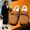 Zapatos de mujer tipo slip-on con forro de felpa para otoño e invierno 2026, cálidos y acogedores, con lazo, suela suave y forro de algodón afelpado