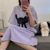 Camisola Feminina Verão 2024 Nova Algodão Feminina Sexy Verão Manga Curta Gestante Gato Preto Pijama Verão Feminino