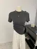Camisa de base estilo boss primavera e outono gola alta pequena 2024 gola alta parcial cor sólida manga curta sem bolinhas simples versátil feminina