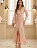 Vestido Largo de Lentejuelas para Mujer con Mangas Largas, Vestido Elegante con Escote en V para Fiesta, Cóctel o Boda