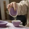Nuevo Gaiwan de Cerámica Morado Lavanda Estilo Chino con Acentos Dorados, Color Tradicional Chino, para Uso en Casa Set de Té Kung Fu