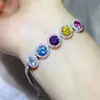 Pulseira de Moissanita de 5 Quilates Colorida Redonda Pulseira de Bolsa Diamante Moda Joias Totalmente Diamante Venda Quente Transfronteiriça Atacado Feminino