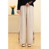 Pantalones Chinos de Algodón y Lino Estilo Étnico Chinoiserie Cintura Elástica Nuevo Estilo Primavera Verano 2025 Pantalones Rectos con Piernas y Bordado Lateral