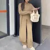 Conjunto de Dos Piezas de Punto Transfronterizo con Pantalones, Suéter con Abertura Estilo Perezoso, Suéter Moderno y Elegante, Corte Holgado