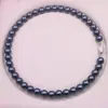 Collar de Perlas Redondas Tahitianas Imitación Color Zafiro Negro Elegante Gama Alta Versátil Cadena para Suéter Cadena Clavicular Venta al por Mayor