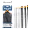 Personalizado de Fábrica Transfronterizo Nuevo Paquete de 12 Pinceles para Pintar con Varilla Negro Mate Lana de Dos Colores Pincel de Madera Tiza Líquida Pincel para Pintura al Óleo