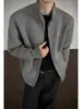 Cárdigan Suéter Gris Transfronterizo Otoño e Invierno Holgado Casual Perezoso Gama Alta Tendencia Americana Cuello Alto Cremallera Tejidos