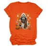 Amazon eBay Tienda Independiente Moda Casual Única Camiseta de Cuello Redondo para Mujer Fantasma Calabaza Hoja de Arce Taza de Té con Leche