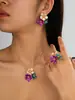 Collar con Colgante de Flor Metálica Plegada Transfronterizo Europeo y Americano Pendientes Anillo Set de Joyería Retro Moda de Alta Gama Elegante