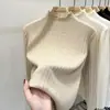 Suéter de malha com gola alta e borda de babados para mulheres, cor sólida, primavera e outono, top único e de corte justo com mangas compridas