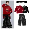 Ropa Hip-Hop para Niños Moda Urbana de Street Dance Outfit Traje Rojo con Llamas para Niños Atuendo de Presentación Fresco y Elegante para Niños Hip-Hop