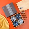 Estilo japonês cerâmica tigela casual presente conjunto pintado à mão Tigela caixa de presente azul e branco porcelana tigela cerâmica louça atividade presente